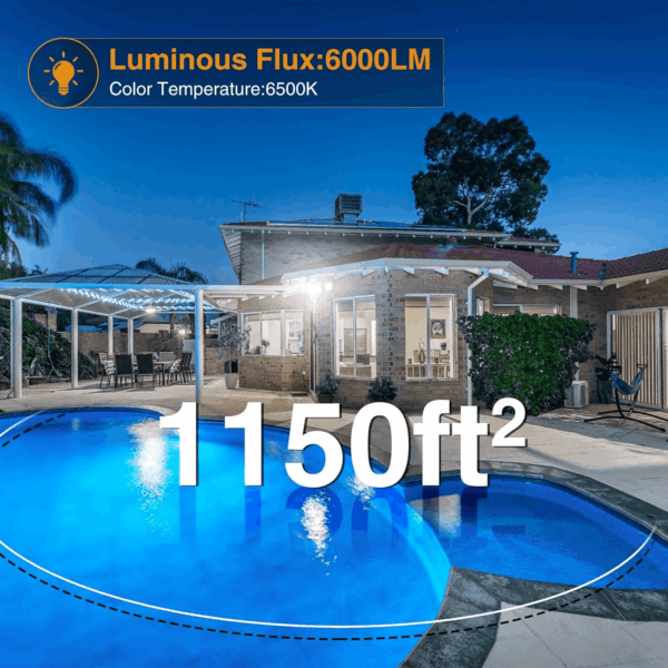 60W LED Security Light, 6000LM Brightness Outdoor Flood Light Fixture Switch Controlled, IP65 Waterproof, 6500K White Wall Mount Exterior Security Floodlight for Eave, Yard, Garage, Porch - Image 2