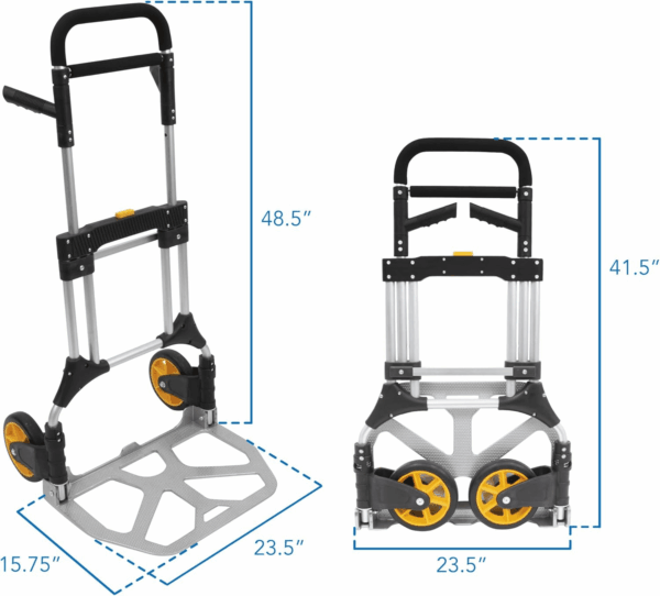 Folding Dolly, Aluminum Dolly Cart, 440 Lb Capacity Hand Cart, Dolly Cart with Wheels of Rubber, Telescoping Handle for Indoor Outdoor Travel, Foldable & Moving Dolly - Image 5