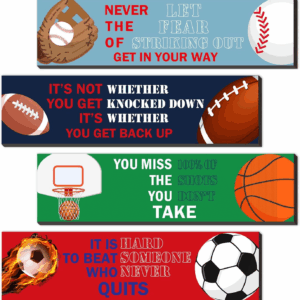 Sport Motivational Quote Wall Art(Pack of 4), Sport Themed for Boy'S Bedroom Playroom Classroom Living Room Decoration