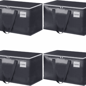 Heavy Duty Moving Boxes-Moving Bags with Zipper, Reinforced Handles and Tag Pocket-Collapsible Moving Supplies-Totes for Storage Great for Moving, Storage and Travel 93L(Grey-4 Pack)