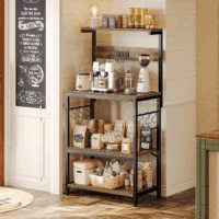 Kitchen Bakers Rack with Power Outlet, Coffee Bar Table 4 Tiers, Kitchen Microwave Stand with 6 S-Shaped Hooks, Kitchen Storage Shelf Rack for Spices, Pots and Pans - Rustic Brown - Image 2