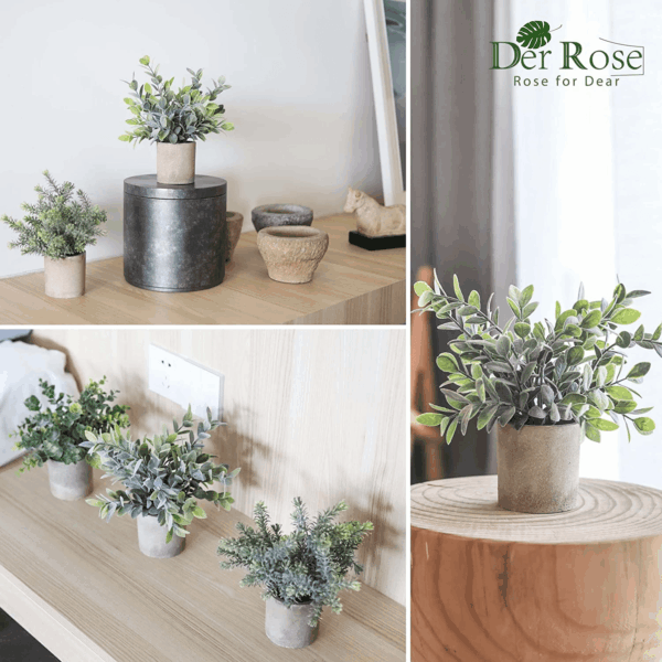 3 Pack Mini Potted Fake Plants Artificial Plastic Eucalyptus Plants Topiaries for Home Office Desk Farmhouse Room Decor - Image 3