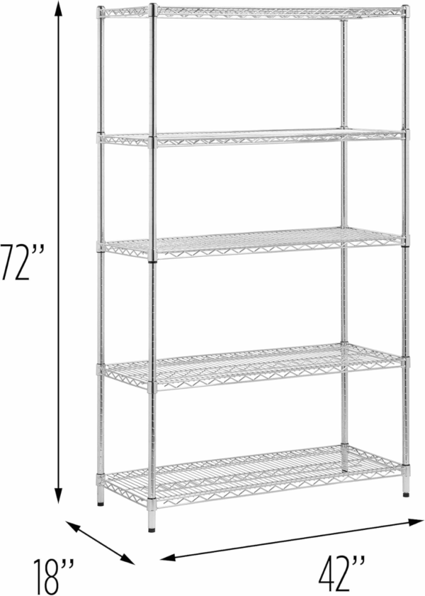 SHF-01441 Adjustable Storage Shelving Unit, 800-Pounds per Shelf, Chrome, 5-Tier, 42Lx18Wx72H - Image 3