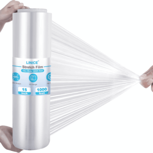 Stretch Wrap Roll 1000 Ft 60 Gauge Industrial Strength 15 Inch Wide Clear Plastic Film for Palletized Shipping, Surface Protection Moving Supplies Furniture Packaging (2)