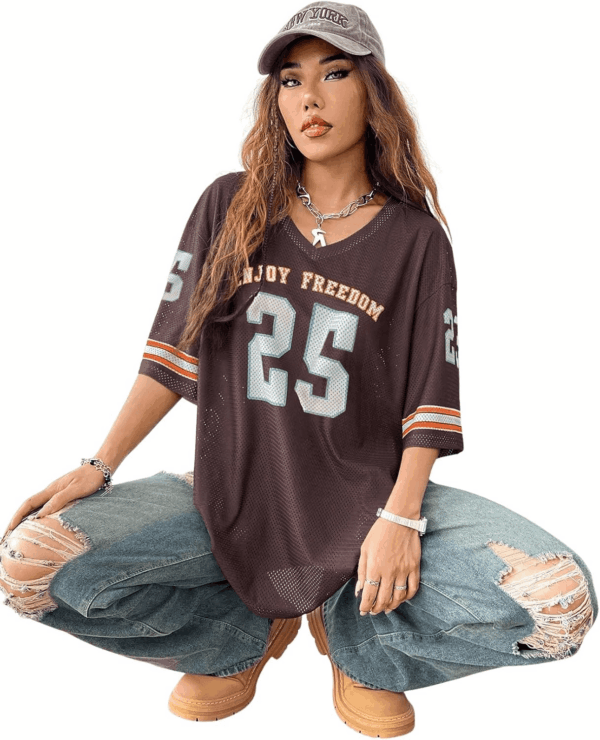 Jersey Shirts for Women Oversized T-Shirt Jersey Top Graphic V Neck T-Shirts for Teen Girls Casual Football Tee Tops - Image 4