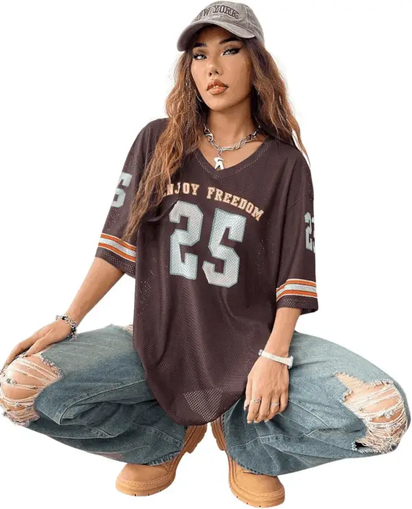 Jersey Shirts for Women Oversized T-Shirt Jersey Top Graphic V Neck T-Shirts for Teen Girls Casual Football Tee Tops - Image 4