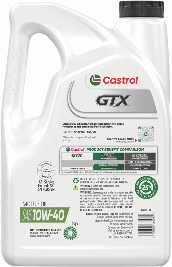 GTX 10W-40 Conventional Motor Oil, 5 Quarts - Image 3