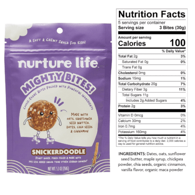 Mighty Bites, Snickerdoodle, 1 Pack, Healthy Snacks for Kids & Toddlers Made with Oats, Chia Seeds, Dates, Chocolate Chips, Sunflower Seed Butter Plant Based, High Fiber, Low Sugar Snack - Image 5