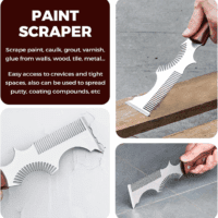 8-In-1 Painters Tool - Paint Brush Comb, Paint Roller Cleaner, Stainless Steel Scraper, Putty Knife, Paint Can Opener, Wooden Handle - Image 5