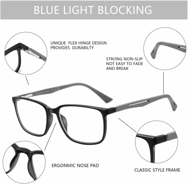 Blue Light Reading Glasses for Men，Sport Square Frame Readers, anti Glare Computer Glasses - Image 4