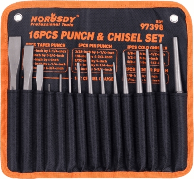 16-Piece Punch and Chisel Set, Including Taper Punch, Cold Chisels, Pin Punch, Center Punch