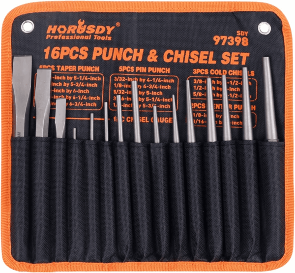 16-Piece Punch and Chisel Set, Including Taper Punch, Cold Chisels, Pin Punch, Center Punch