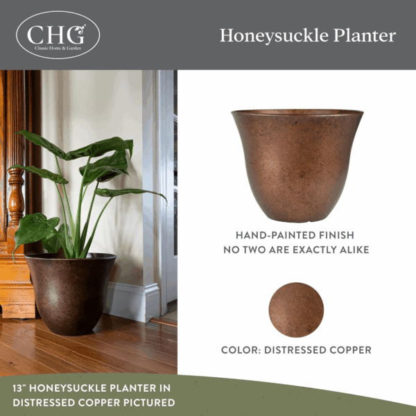 Honeysuckle Resin Flower Pot Planter, Copper, 15" - Image 2