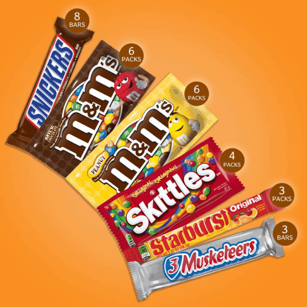 M&M'S, SNICKERS, 3 MUSKETEERS, SKITTLES & STARBURST Variety Pack Full Size Bulk Candy Assortment, 56.11 Oz, 30 Count - Image 2