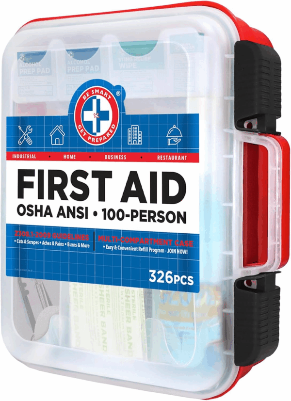 First Aid Kit Hard Red Case 326 Pieces Exceeds OSHA ANSI Guidelines 100 People. Office, Home, Car, School, Emergency, Survival, Camping, Hunting and Sports, FSA / HSA Approved - Image 7
