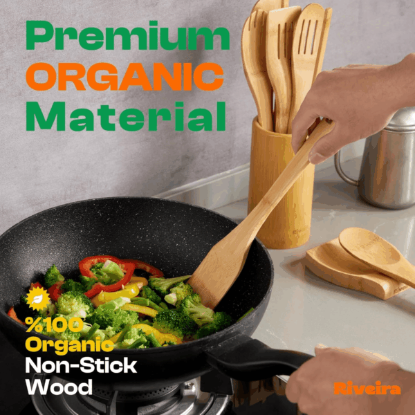 Bamboo Wooden Spoons for Cooking 6-Piece, Apartment Essentials Wood Spatula Spoon Nonstick Kitchen Utensil Set Premium Quality Housewarming Gifts for Everyday Use - Image 2