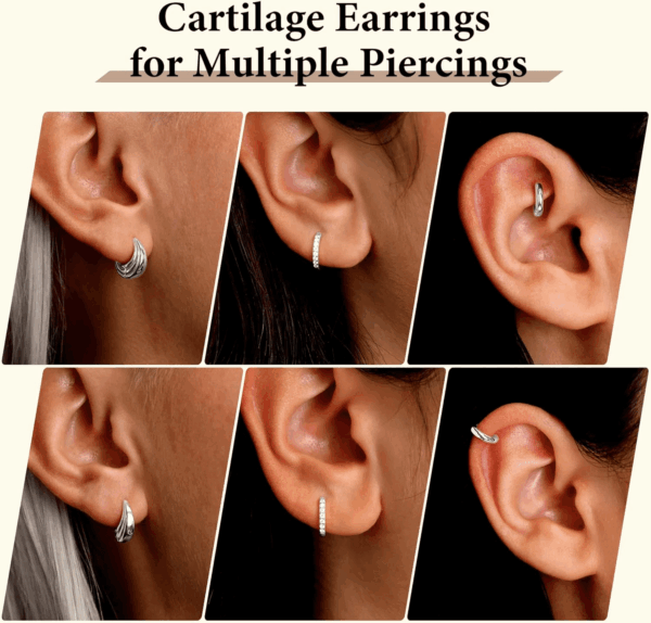 Small Sterling Silver Huggie Hoop Earrings Set for Women, 14K Gold Plated Cartilage Earings for Multiple Piercing Hypoallergenic Trendy Jewelry, Dainty Tiny Mini Stack Cubic Zircon Earring Gift - Image 3