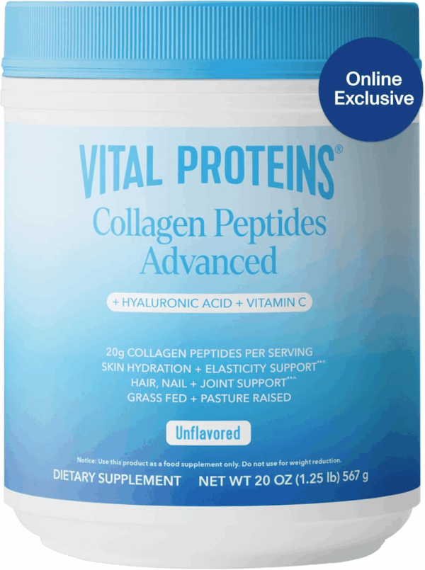 Collagen Peptides Powder Advanced with Hyaluronic Acid & Vitamin C - 20 Oz Collagen, Unflavored, 28 Servings