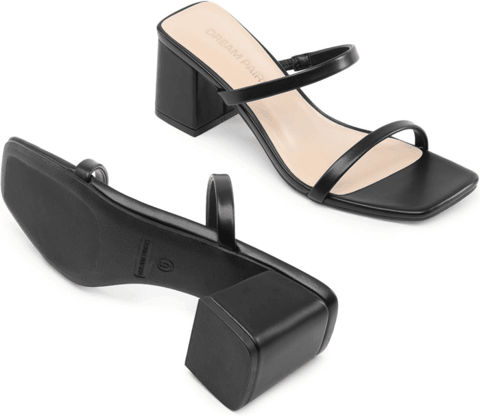 Sandal Heels for Women Low Square Open Toe Block Chunky Heels Slip on Slides Mules for Party Homecoming Daily - Image 3