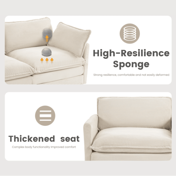 Oversized Modular Sectional Sofa with Movable Ottoman, 112 Inch 4 Seat Modern Corduroy Sofa Set, Convertible L Shaped Couch for Living Room and Office, Beige - Image 6