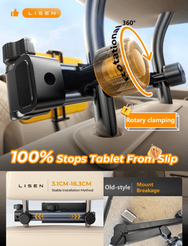 3 in 1 for Ipad Holder for Car Accessories for Women Interior Road Trip Essentials Backseat Car Organizer Car Tv for Back Seat Headrest Tablet Holder Ipad Car Mount Kids Fire Tablet 4.7-11" - Image 8
