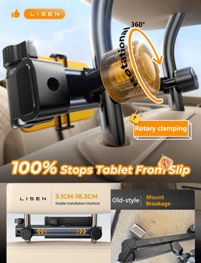 3 in 1 for Ipad Holder for Car Accessories for Women Interior Road Trip Essentials Backseat Car Organizer Car Tv for Back Seat Headrest Tablet Holder Ipad Car Mount Kids Fire Tablet 4.7-11" - Image 8