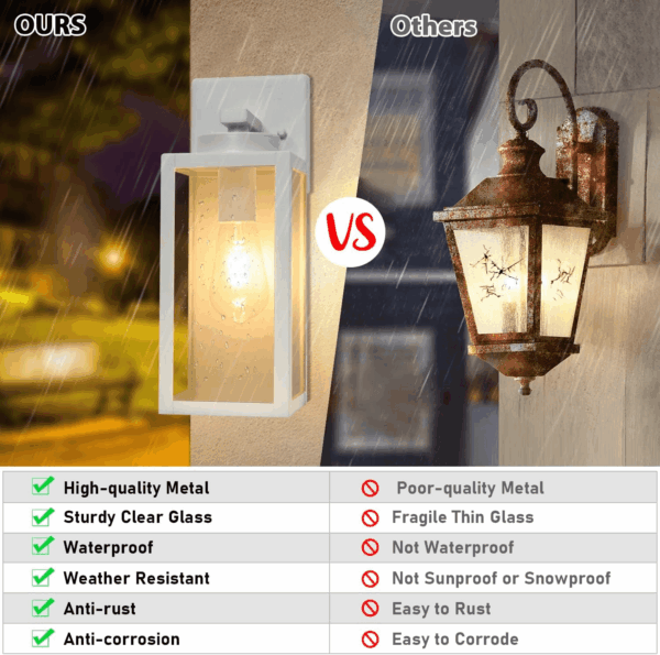Outdoor Wall Light Fixtures, Exterior Waterproof Wall Lanterns, Porch Sconces Wall Mounted Lighting with E26 Sockets & Glass Shades, Modern White Wall Lamps for Patio Front Door Entryway, 2-Pack - Image 4