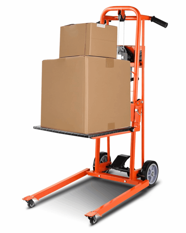 Material Lift Winch Stacker, 330Lbs Capacity Pallet Truck Dolly, 42.9In Max Lifting Height Manual Winch Stacker, Multifunctional Manual Pallet Truck Stacker with Swivel Casters and Lift Plate