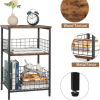 Side Table, Small End Table Record Player Stand with Storage, Vinyl Record Storage Night Stand for Living Room, Bedroom,Office(Patent Pending)(Rustic Brown & Black) - Image 9