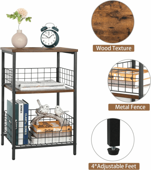 Side Table, Small End Table Record Player Stand with Storage, Vinyl Record Storage Night Stand for Living Room, Bedroom,Office(Patent Pending)(Rustic Brown & Black) - Image 9