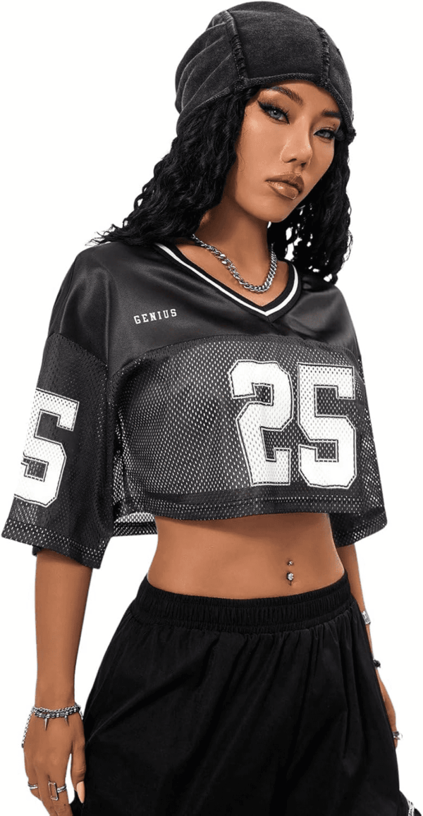 Jersey Shirts for Women Y2K Crop Tops Streetwear Sportswear Short Sleeve T-Shirt Cute Football Jersey Top - Image 5