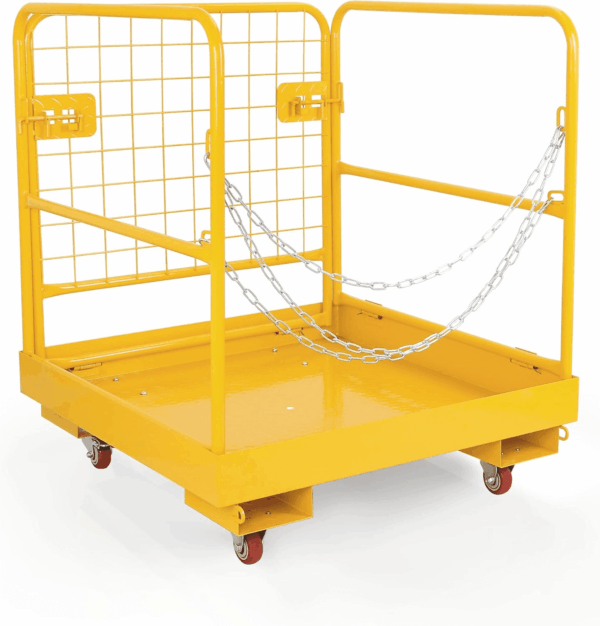 Forklift Safety Cage Aerial Rails 36"X36" Inch Heavy Duty Steel Forklift Safety Work Platform with 4 Universal Wheels Fold down Lift Basket 1150 Lbs Capacity