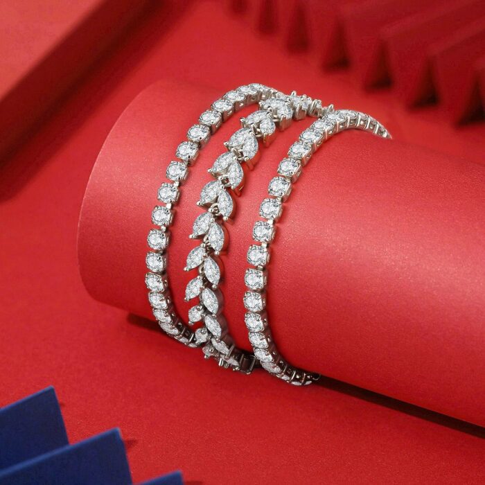 3 Pcs Tennis Bracelet Set 14K Gold Plated Marquise Cubic Zirconia CZ Diamond Dainty Adjustable Silver Bracelets for Women Brides Stackable Fashion Jewelry Wedding Prom Gift - Image 6