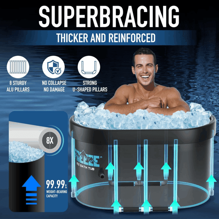 XL 129 Gals Oval Ice Bath Tub with Cover, Portable Cold Plunge for Cold Water Therapy and Recovery - Image 4