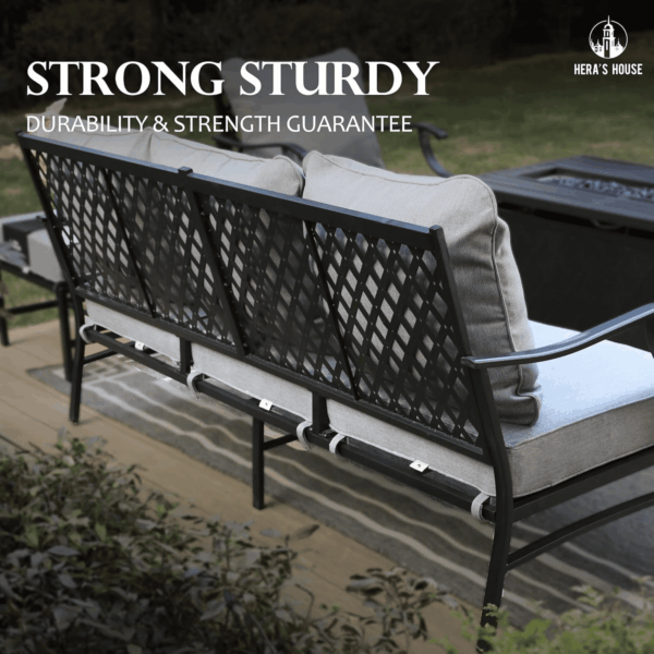5 Piece Patio Furniture Set, 2 X Swivel Chair, 2 X Ottoman, 1 X 3-Seat Sofa, All Cushioned Outdoor Conversation Set for Lawn Garden Backyard Deck, Grey - Image 7