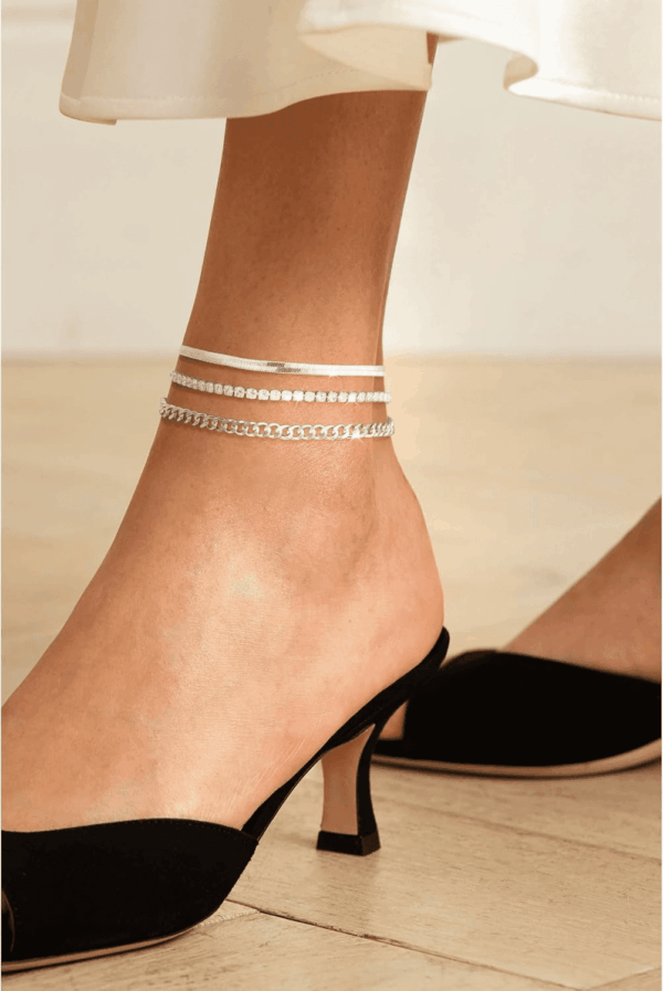 Dainty Silver Ankle Bracelets for Women Waterproof, S925 Sterling Silver Anklets Jewelry Layered Cuban Chain Herringbone Cute Anklets Set Pack Summer Beach Gift for Women Teen - Image 5