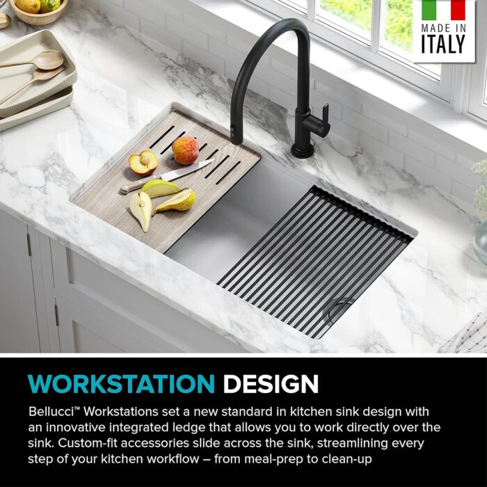 Kitchen Sink Bellucci 32” Undermount Workstation Granite, Metallic White, Accessories, KGUW1-33WH - Image 6