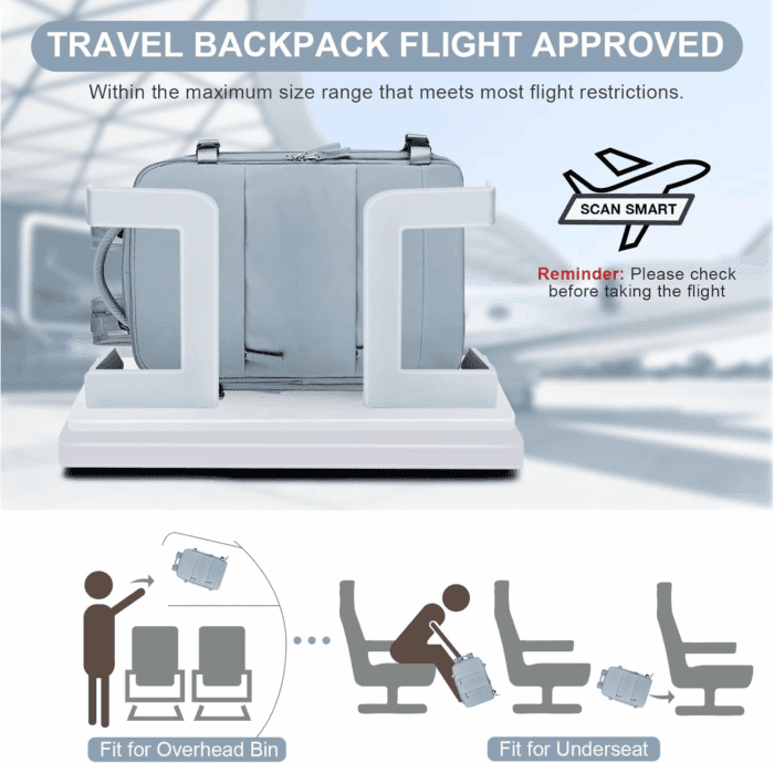 Travel Backpack for Women Men Airline Approved Carry on Backpack Flight Approved Waterproof Sports Luggage Backpack Casual Daypack Small Hiking Backpack Grey Blue - Image 4