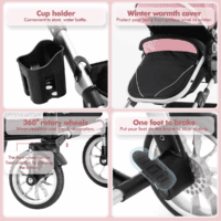 Baby Stroller for Toddler,Bassinet Stroller,Foldable Aluminum Alloy Pushchair with Adjustable Backrest,Adjustable Direction Pink - Image 5