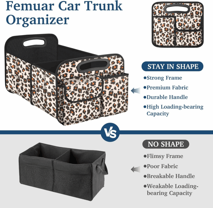 Car Trunk Organizer, Car Storage Organizer with Large Capacity Waterproof Collapsible Trunk Organizer for Car Suv/Jeep/Sedan (Leopard Print, Standard) - Image 3
