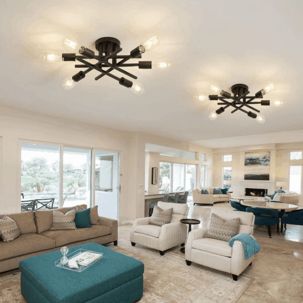 6-Lights Semi Flush Mount Ceiling Light Fixture 2-Pack Black Vintage Matte Sputnik Chandelier Ceiling Lamp for Farmhouse Dining Room Living Room Bedroom Kitchen Entryway - Image 7