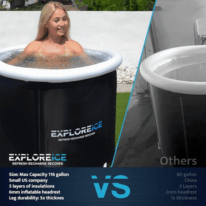 Explore Ice Bath Pro Max Extra Large Outdoor Inflatable Portable Athlete Cold Water Therapy Plunge Barrel Bath Tub with Lid and Carry Bag, Black/White - Image 8