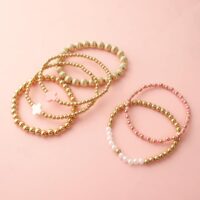 Gold Beaded Bracelet Set for Women Non Tarnish Chunky Stretch Paperclip Cross Pearl Stackable Jewelry - Image 9
