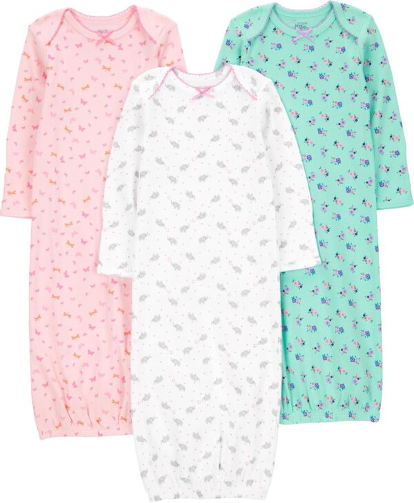 Baby Girls' 3-Pack Cotton Sleeper Gown