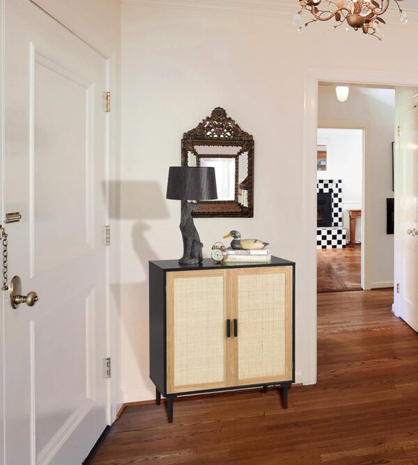 Sideboard Buffet Cabinet, Kitchen Storage Cabinet with Rattan Decorated Doors, Accent Liquor Cabinet for Bar, Dining Room, Hallway, Cupboard Console Table, 31.5X 15.8X 34.6 Inches - Image 7