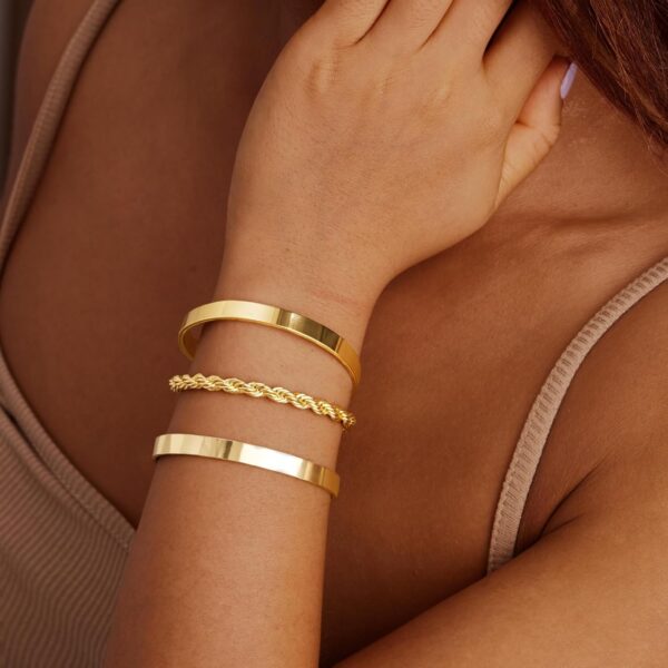 Gold Bangle Bracelets for Women, 14K Gold Plated Bracelet Non Tarnish Bangle Cuff Bracelet Set for Women Bracelets Stack Jewelry for Women Trendy Mother’S Day Gifts - Image 4