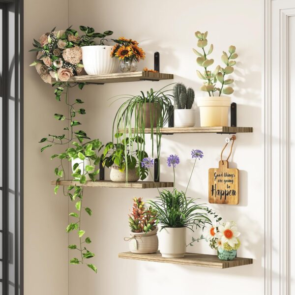 Wall Floating Shelves for Room Decor, 4 Sets Floating Shelves for Wall Storage, Wood Wall Mounted Shelf for Bedroom Decor, Bathroom Storage, Book Shelf for Wall-Rustic Brown - Image 6