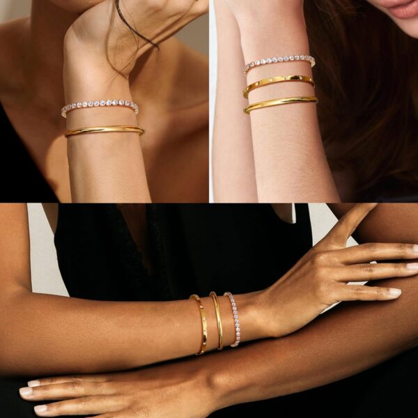 14K Gold Bracelets for Women Trendy Bangle Cuff Chain Bracelets Set Gold Plated Paperclip Bead Tennis Bracelet Chunky Gold Filled Bracelet Stack 3/4PCS - Image 5
