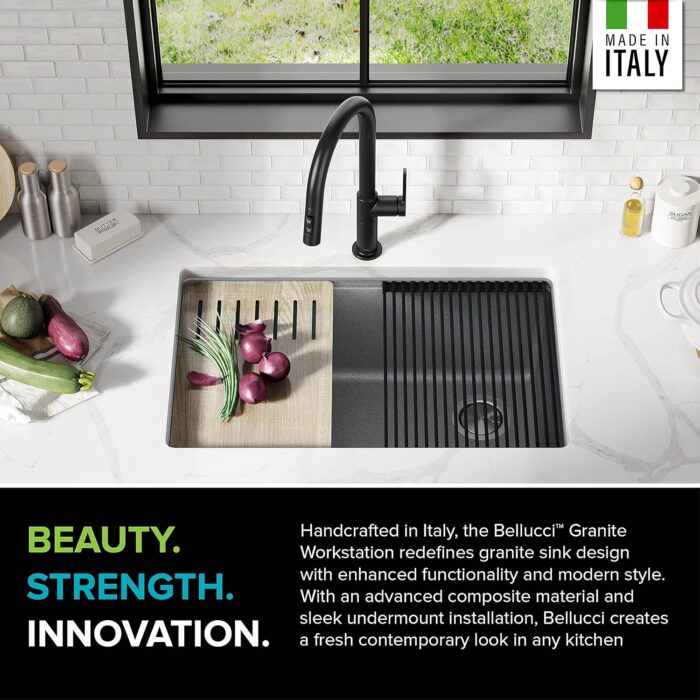 Kitchen Sink Bellucci 30” Undermount Workstation Granite, Metallic Gray, Accessories, KGUW2-30MGR - Image 5