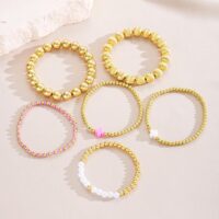 Gold Beaded Bracelet Set for Women Non Tarnish Chunky Stretch Paperclip Cross Pearl Stackable Jewelry - Image 5